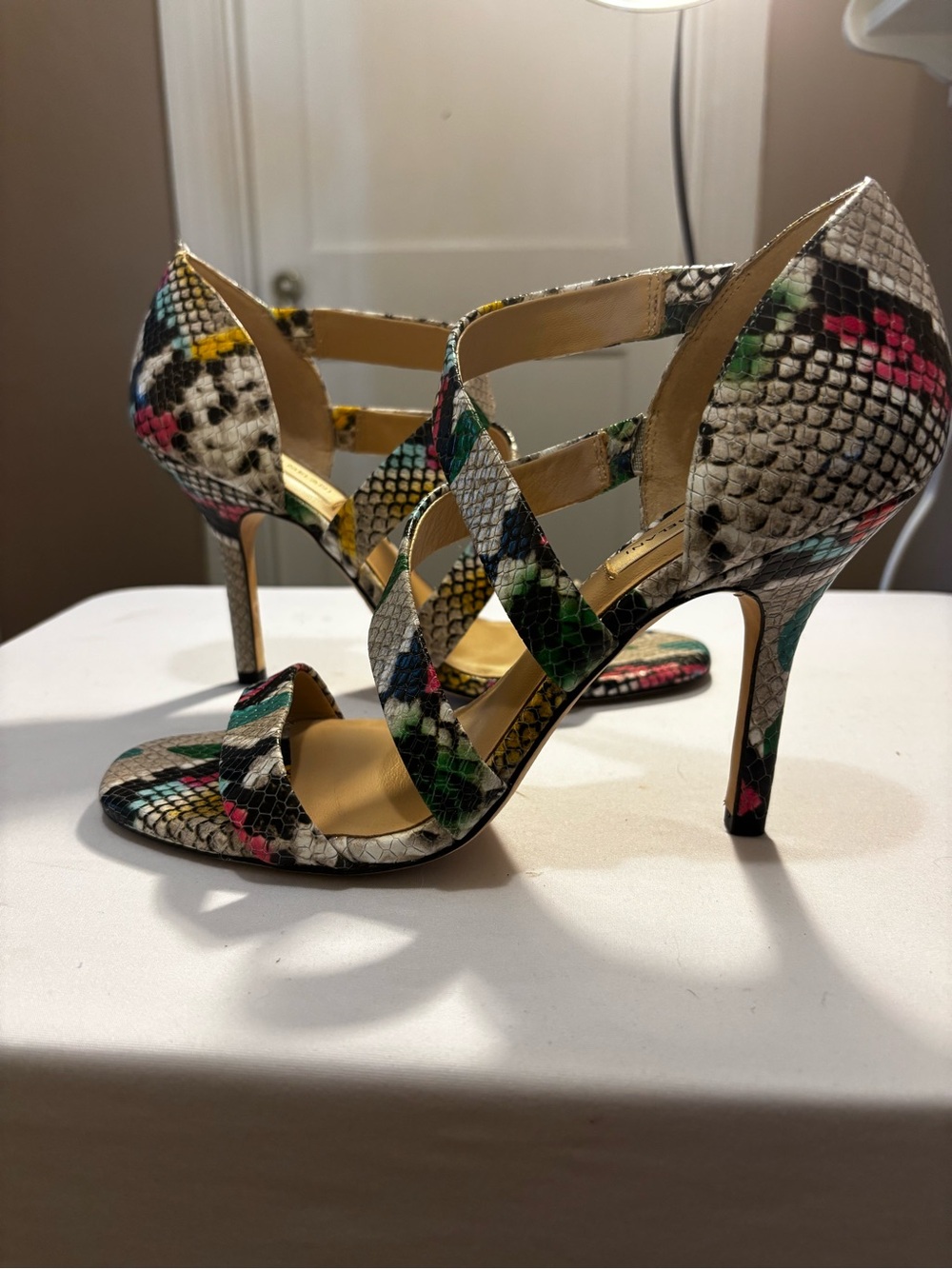 Women’s Multi-Color Snakeskin Strappy High Heel Sandals
